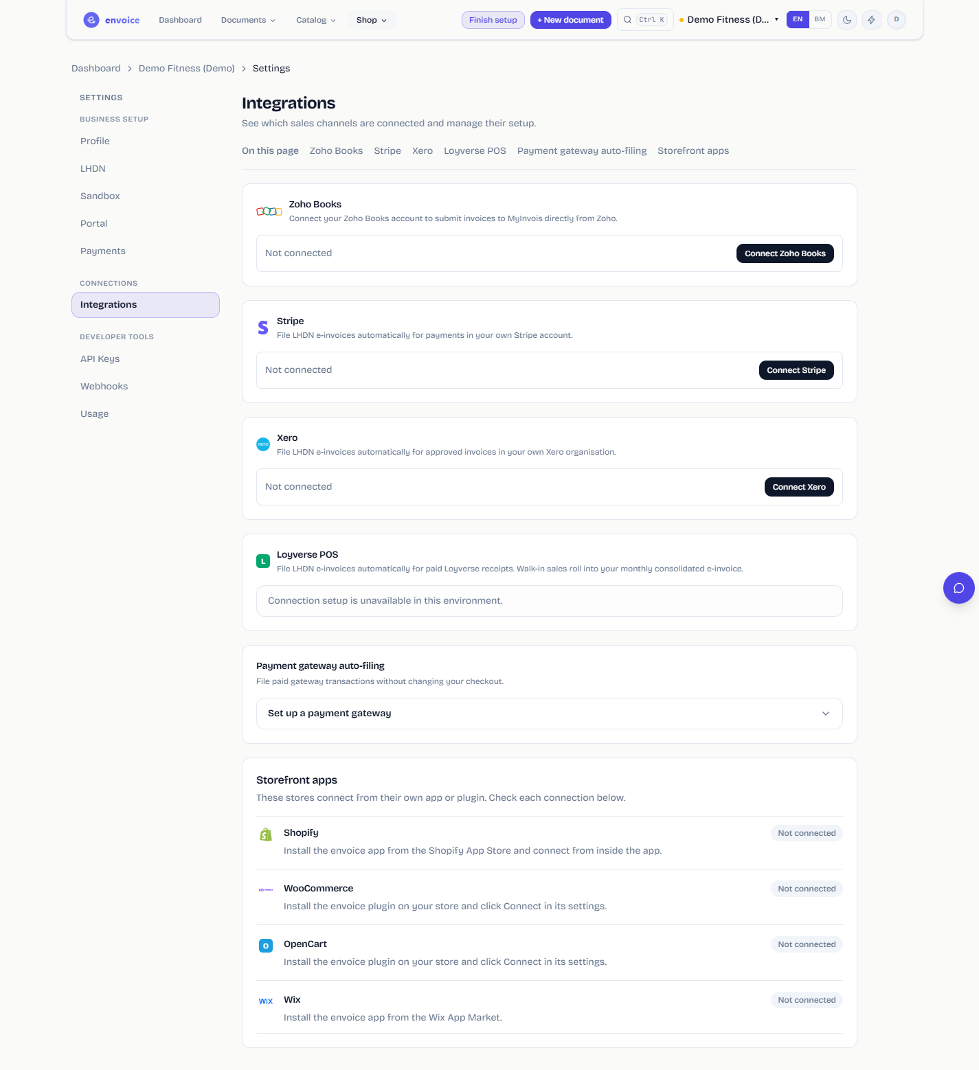 Integrations tab