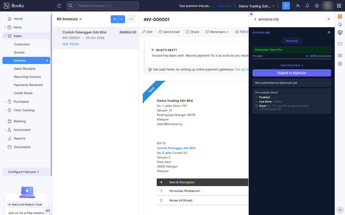 envoice widget on a Zoho invoice