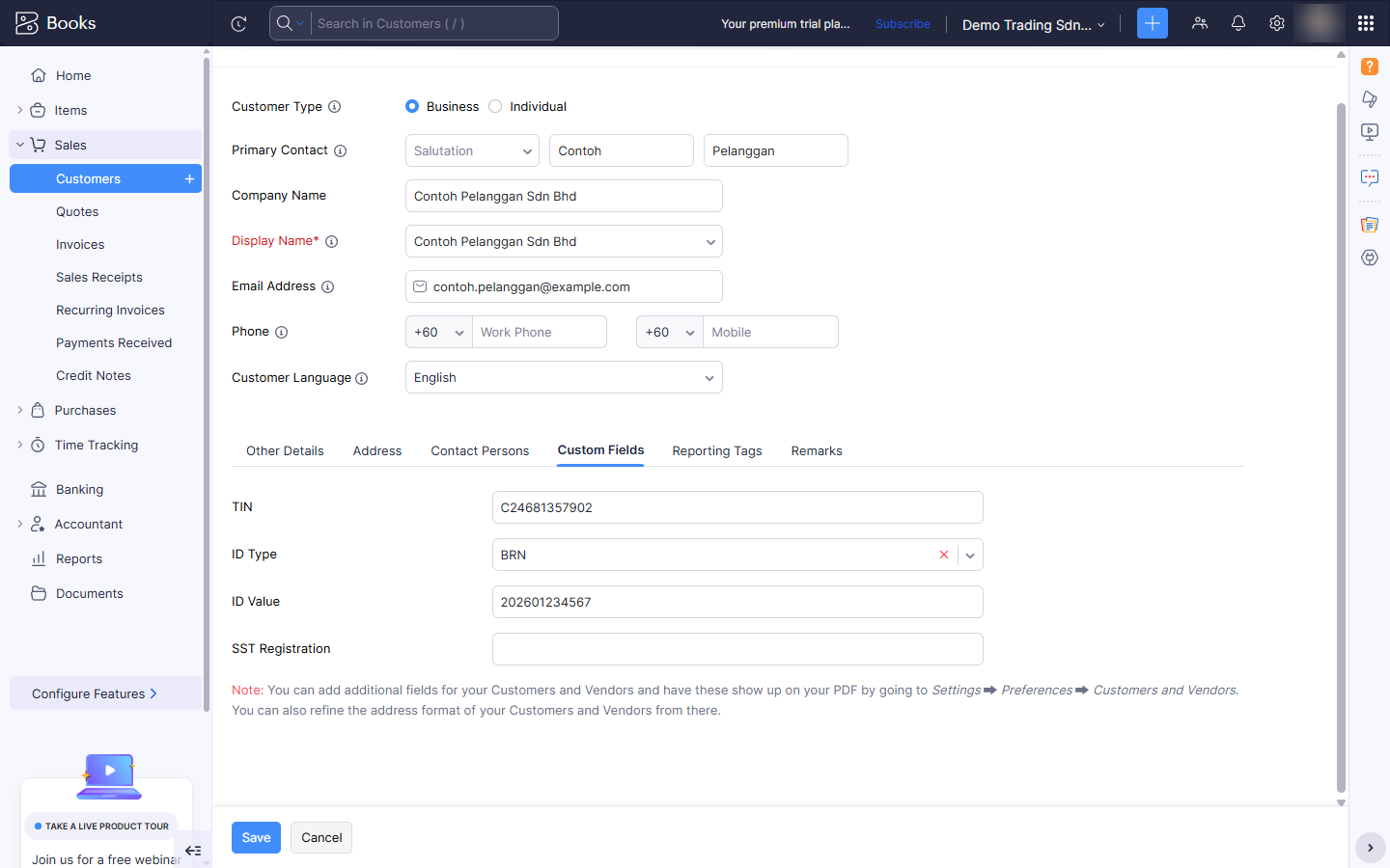 LHDN fields on a Zoho contact