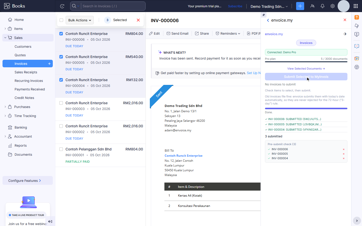 Bulk submit results, one line per invoice