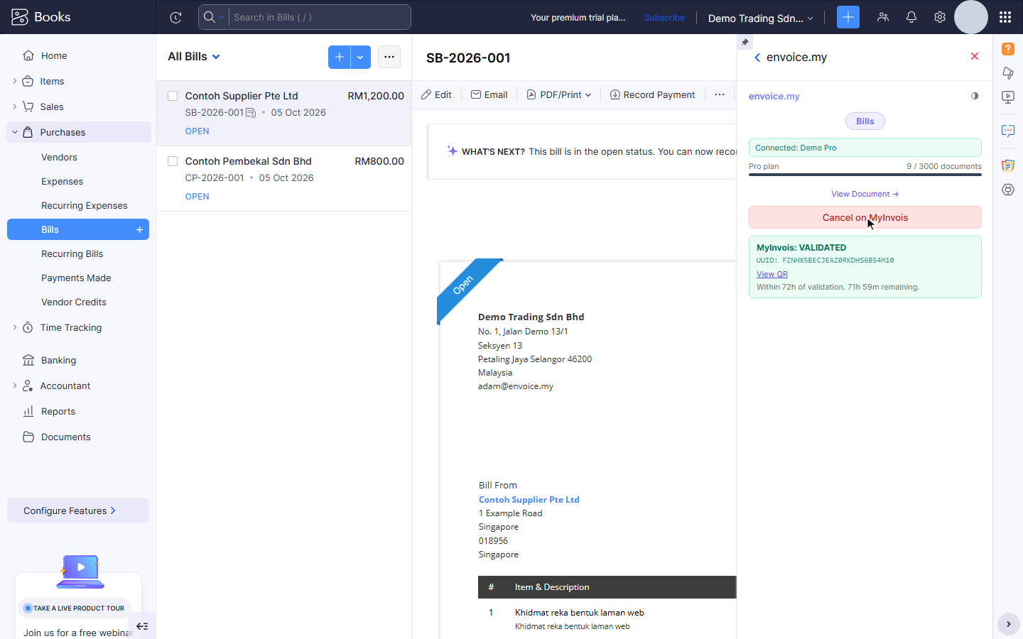 Validated self-billed invoice